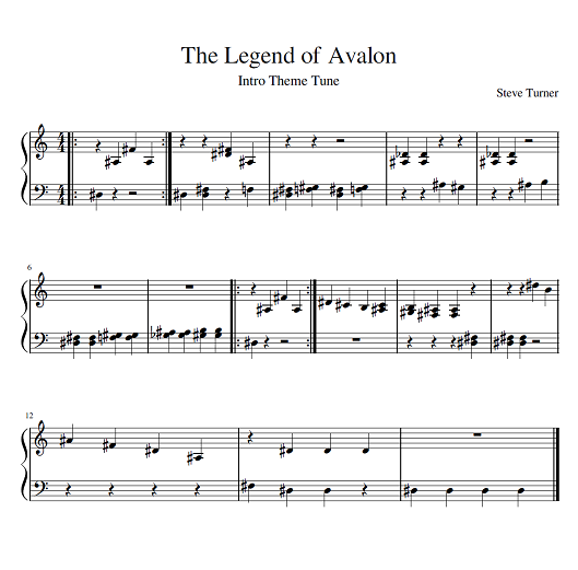 music score for Avalon intro theme small