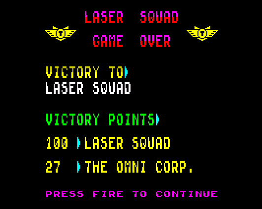 Laser Squad - victory points screen